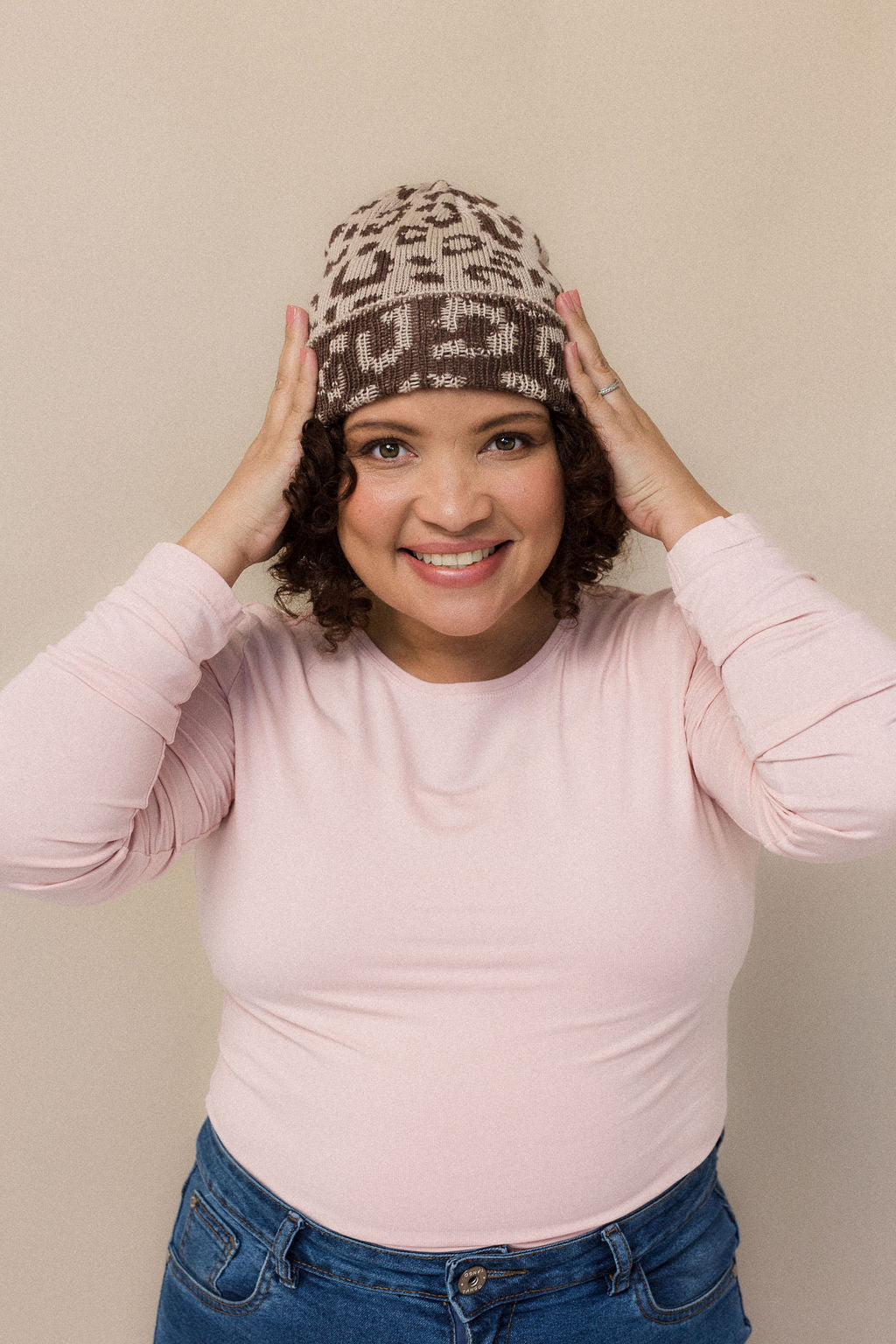 Leopard print beanien wool mohair