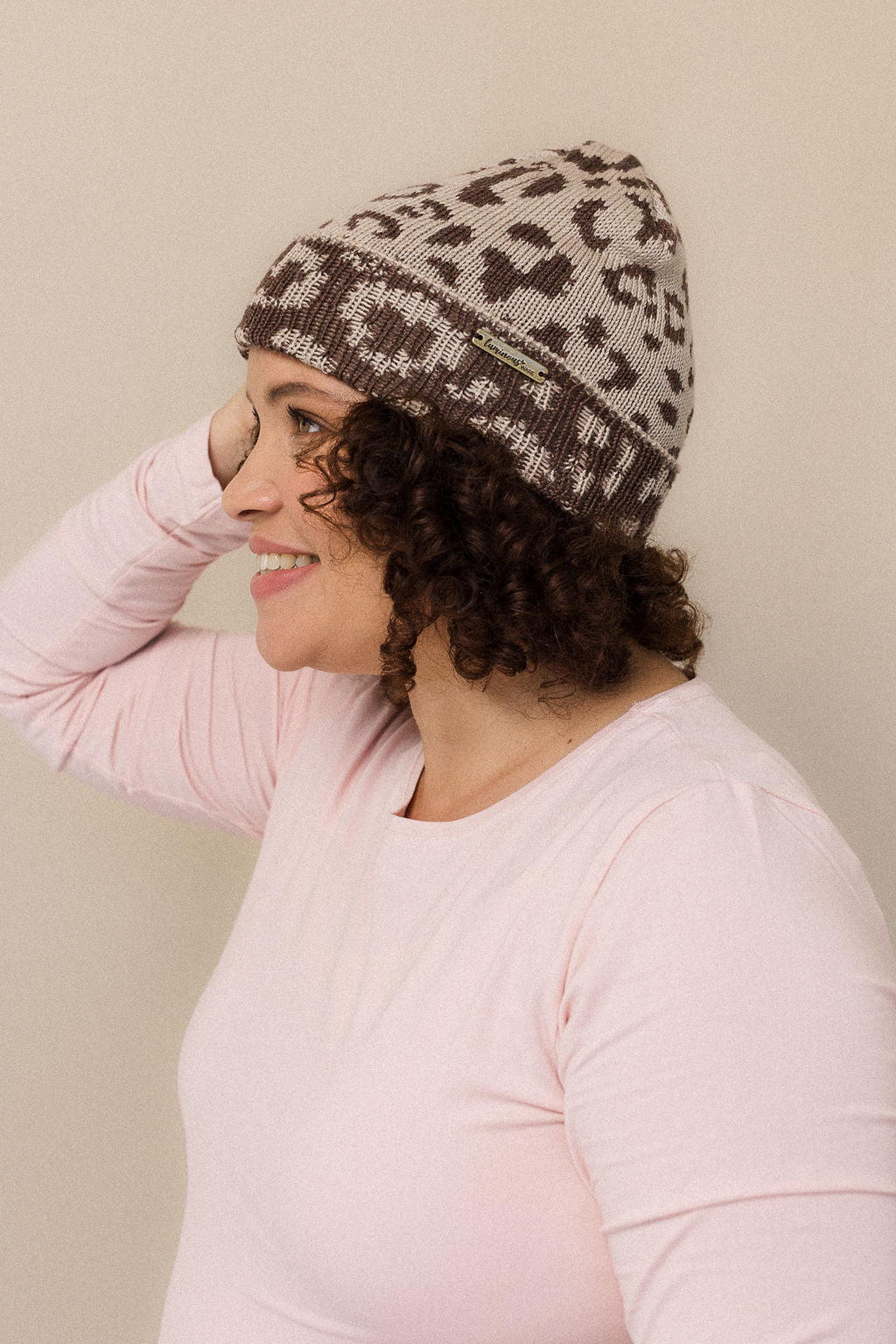 Leopard print beanie wool mohair
