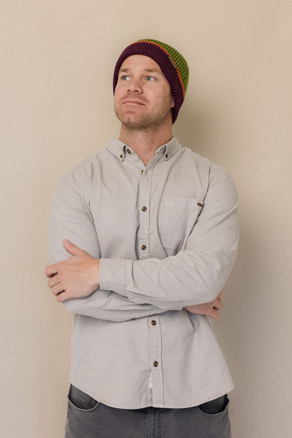 Three colour wool beanie