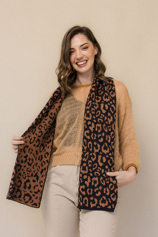 Leopard print wool mohair scarf