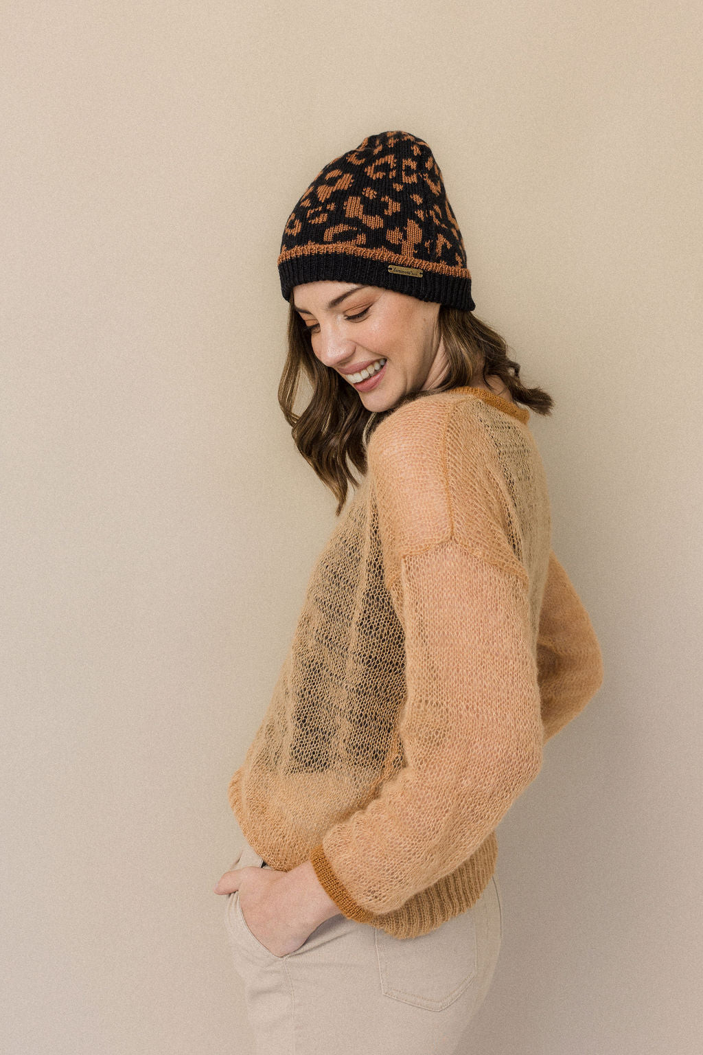 leopard print wool mohair beanie