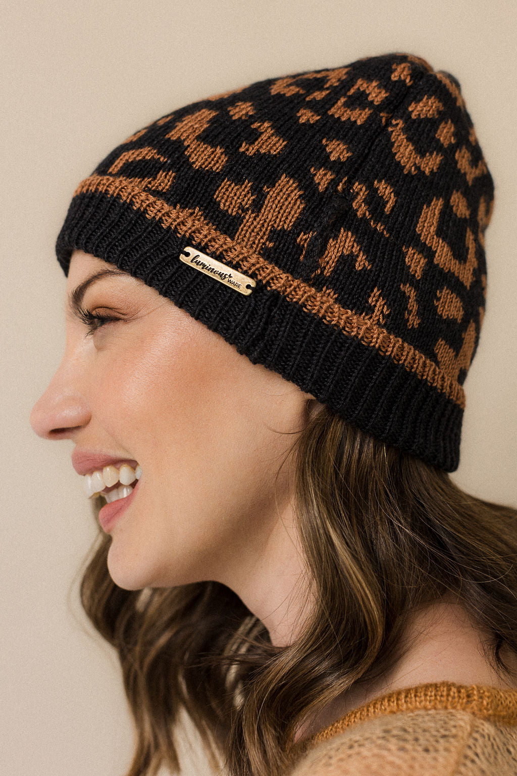 Leopard print wool mohair beanie