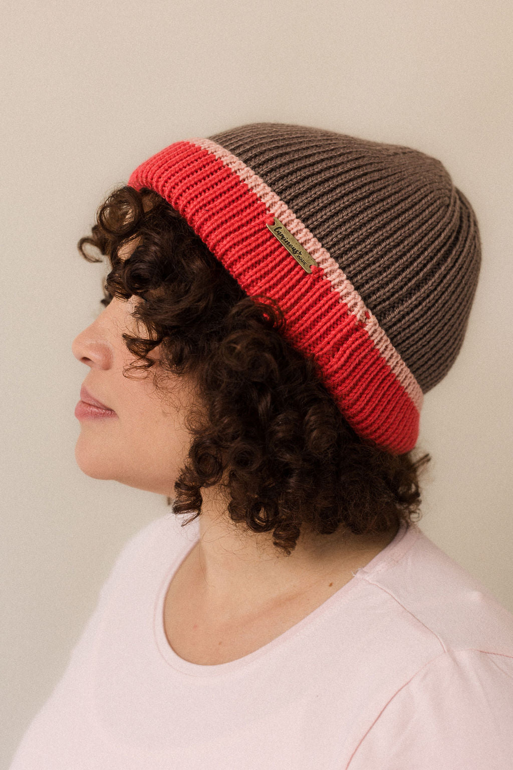 pink brown wool beanie women