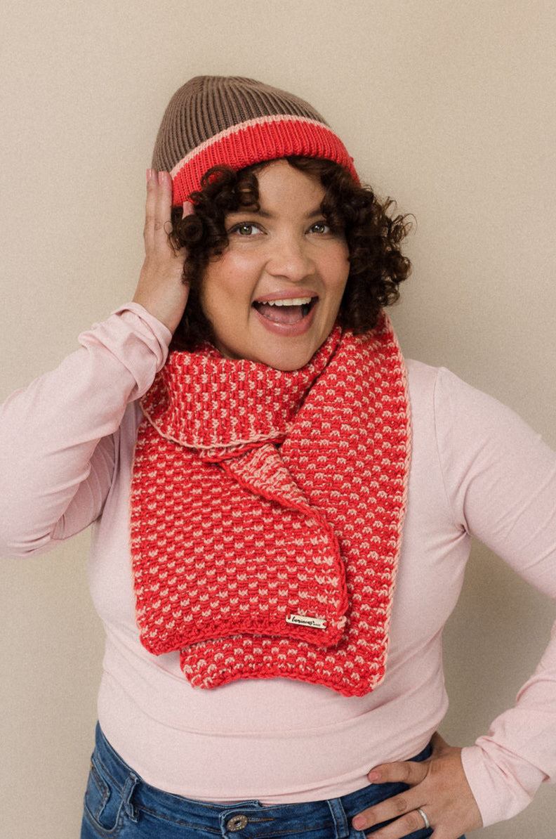 Pink merino wool beanie and scarf set for women