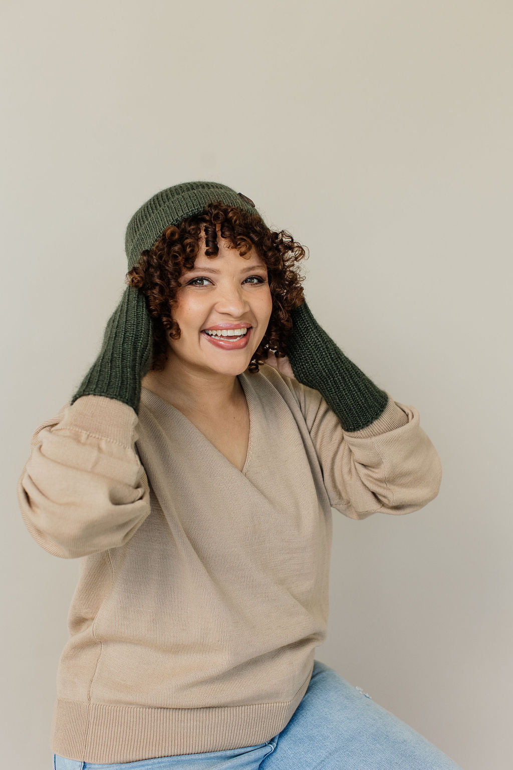 Green wool mohair fingerless gloves