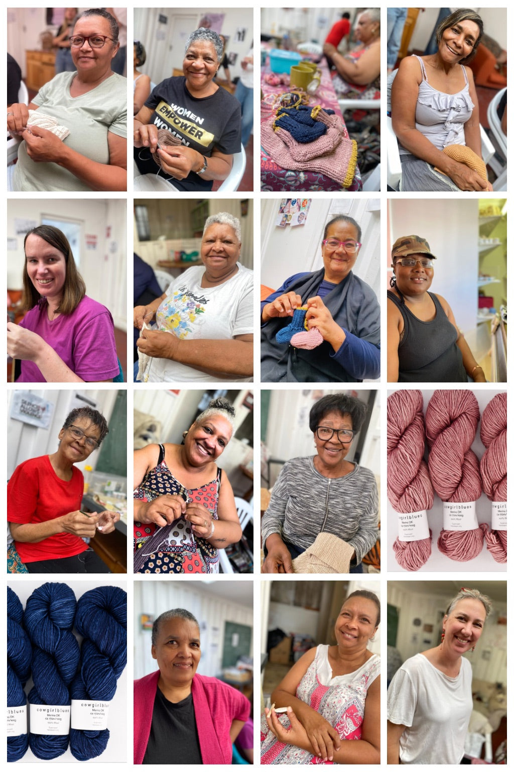 photos of women knitting and crocheting baby goods