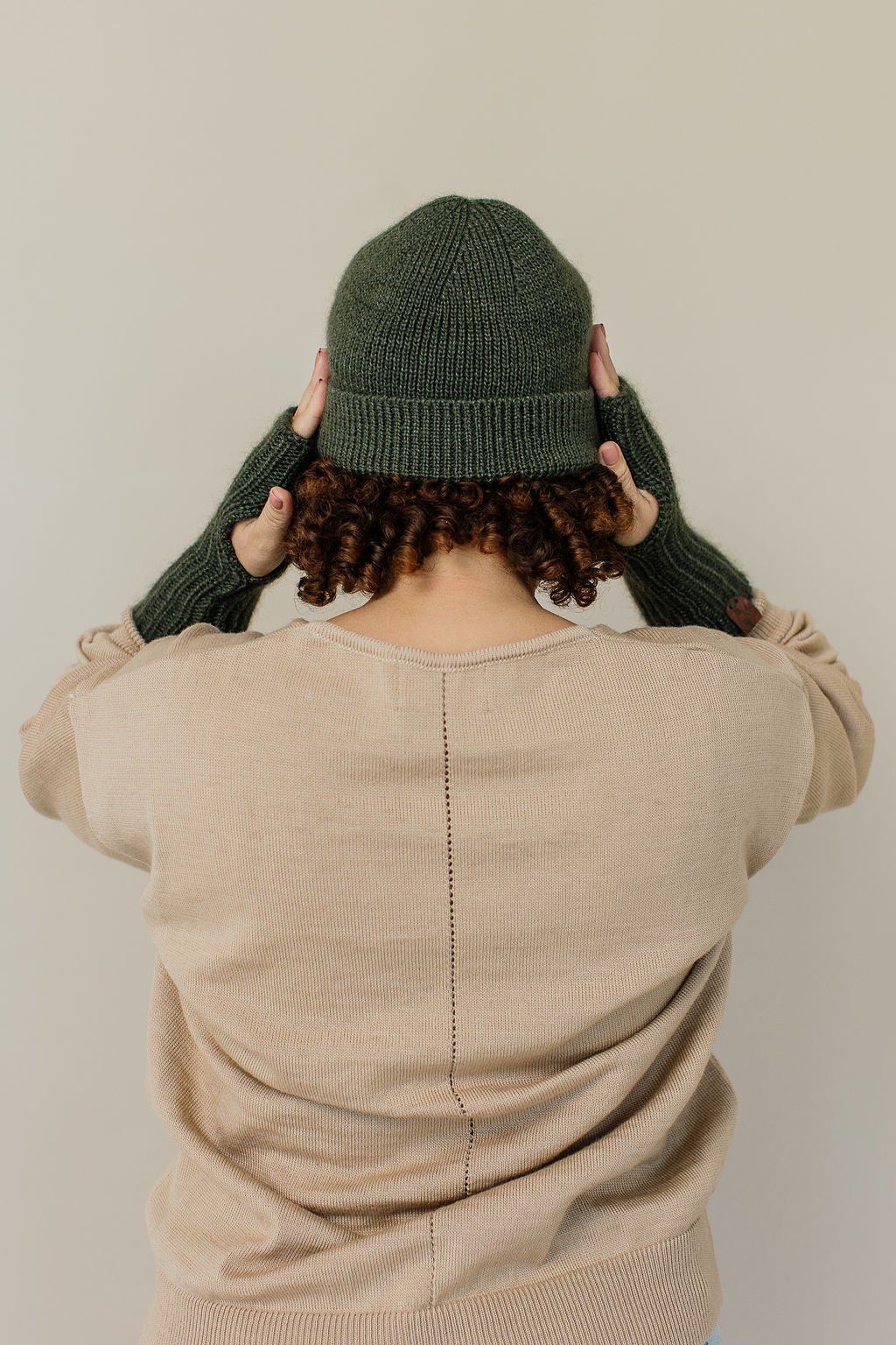 Green merino wool and mohair beanie