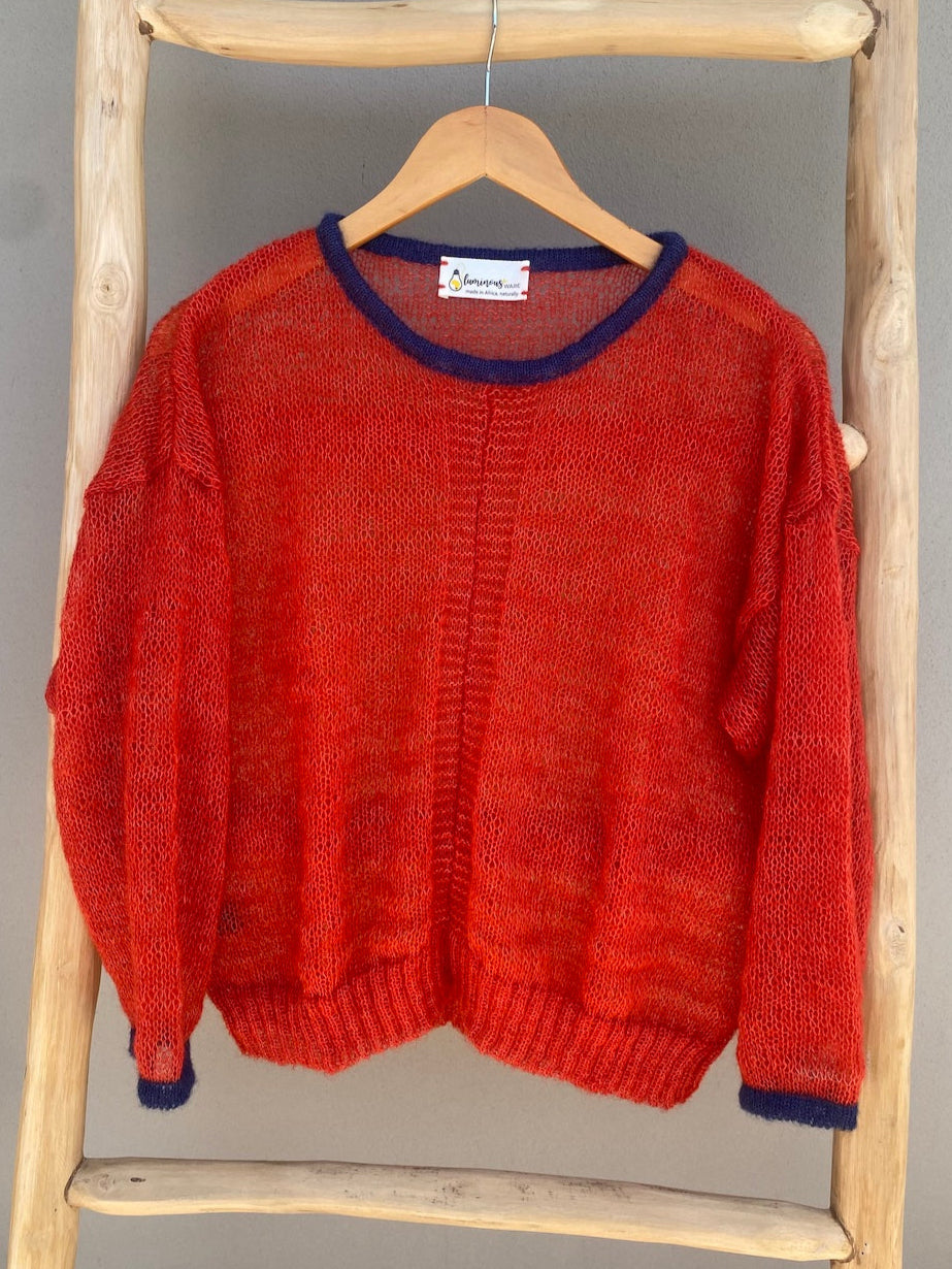 Mohair Jackie knit in tangerine & navy