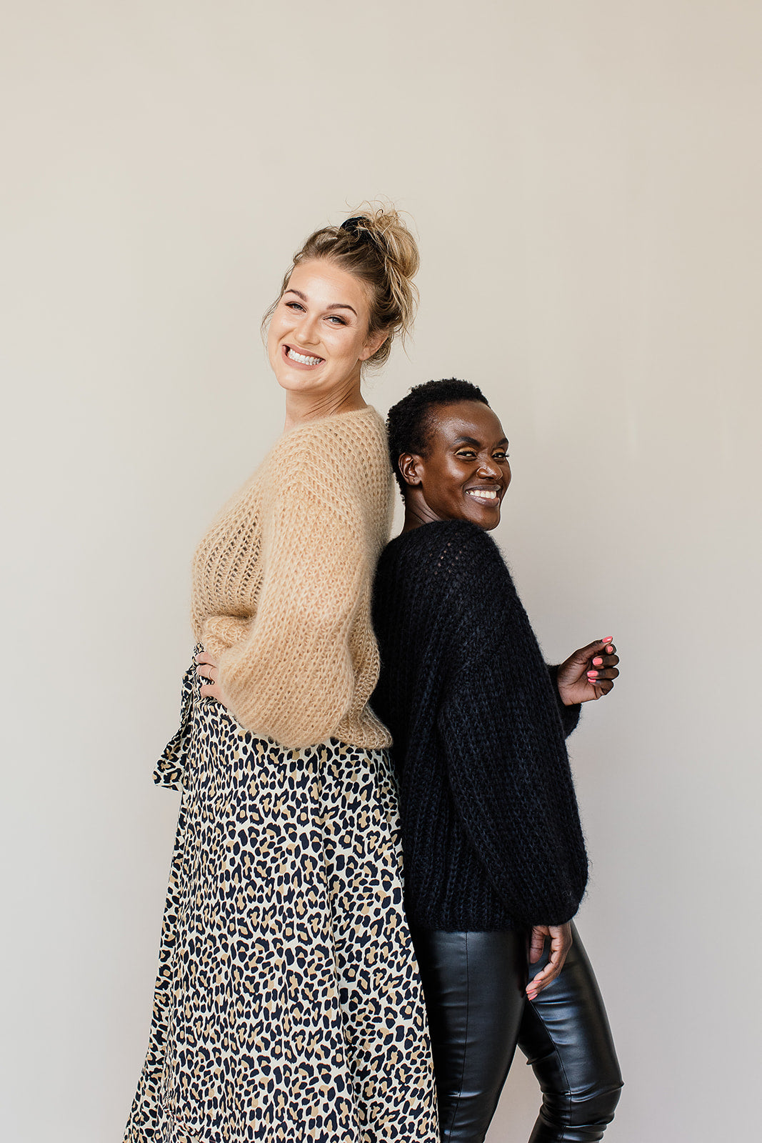 Caramel and black mohair sweaters