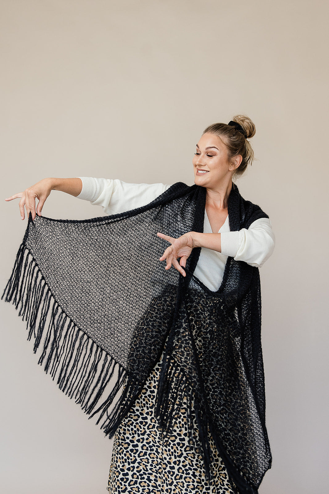 Black mohair shawl with tassles