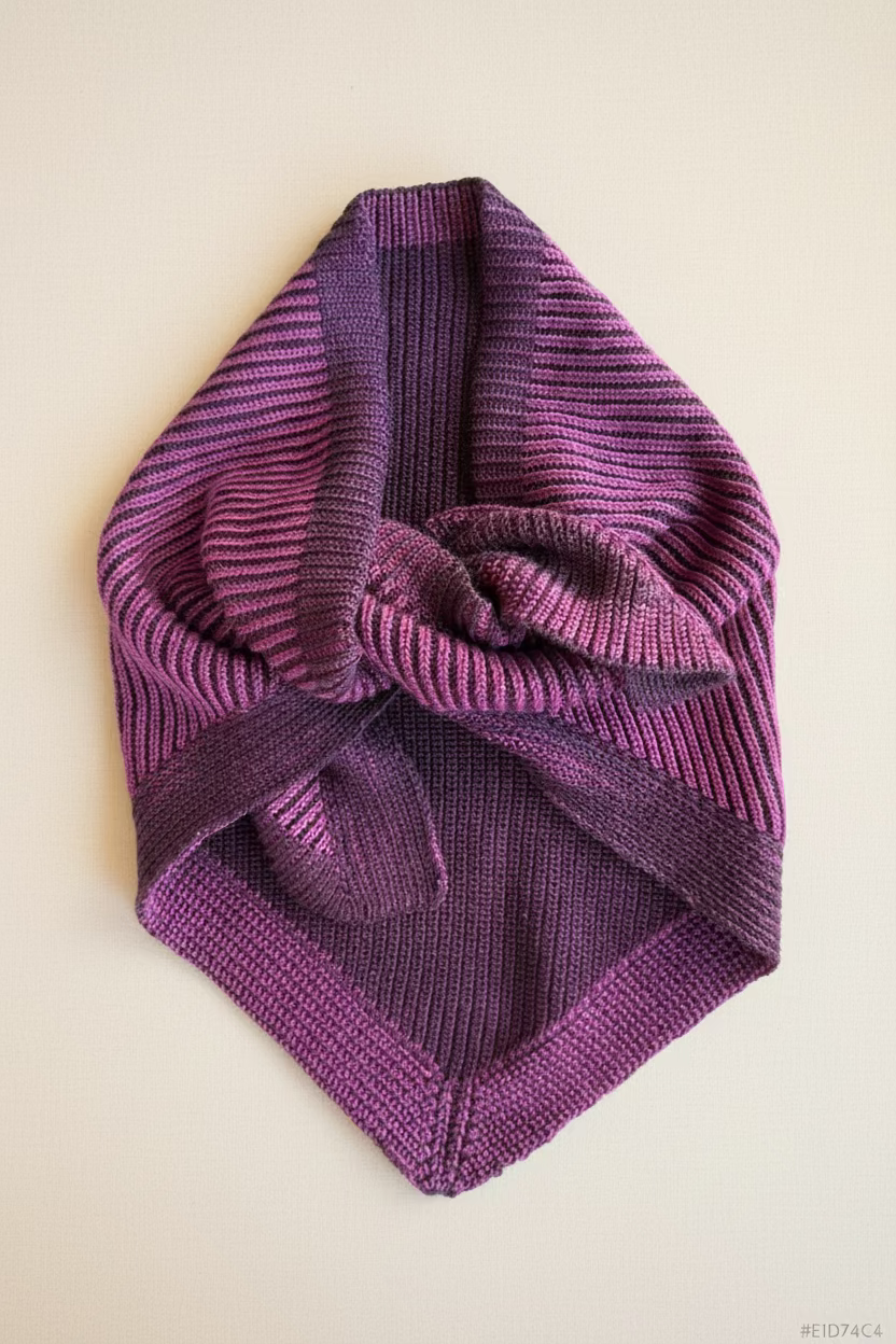 Plum triangle scarf folded on white background