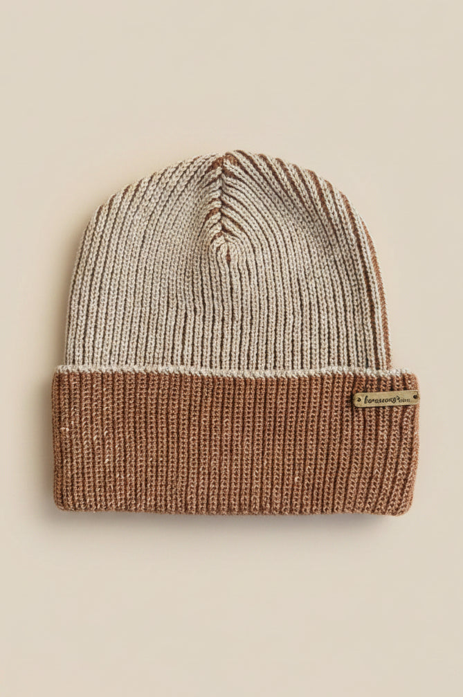 cinnamon and sand brioche knit wool beanie