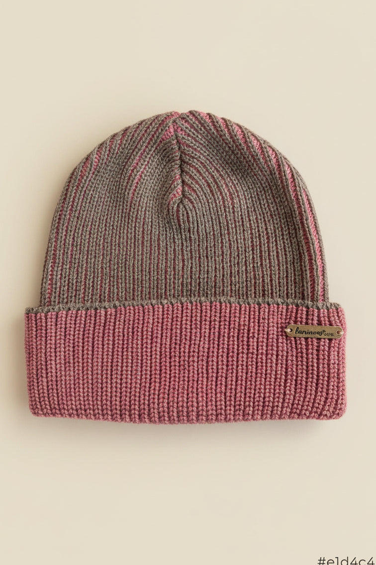 coral brioche knit wool beanie
