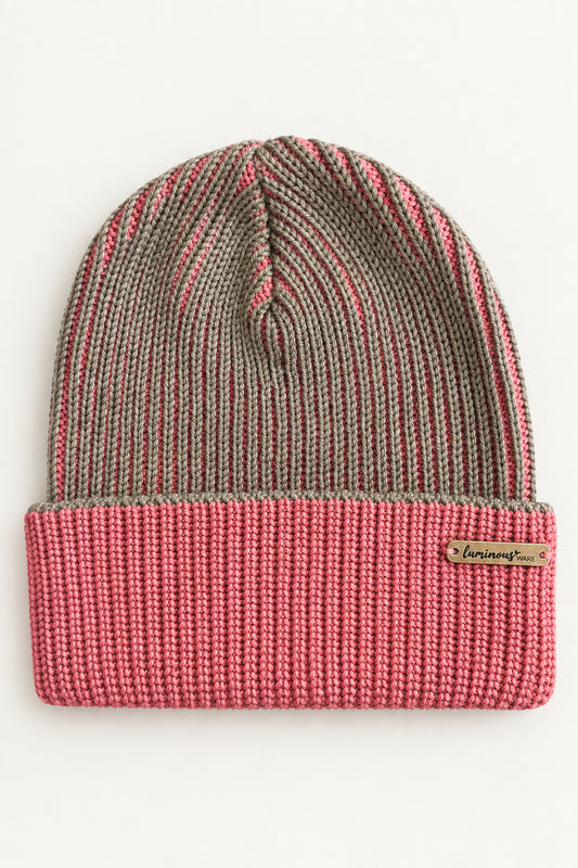 coral brioche knit wool beanie