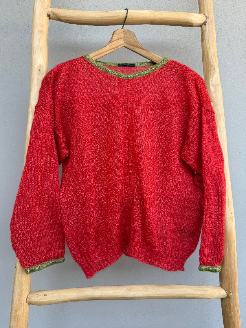 tangerine mohair knit with olive edges